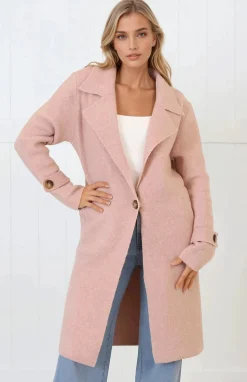 Griffin Cardigan - Collared Button Closure Coatigan with Pockets in Pink>Salty Crush New