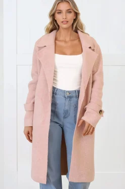 Griffin Cardigan - Collared Button Closure Coatigan with Pockets in Pink>Salty Crush New