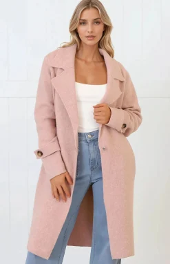 Griffin Cardigan - Collared Button Closure Coatigan with Pockets in Pink><noscript><img width=
