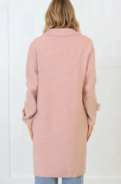 Griffin Cardigan - Collared Button Closure Coatigan with Pockets in Pink><noscript><img width=