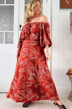 Hallie Maxi Dress - Off Shoulder Balloon Sleeve Dress in Hibiscus Print>Jaase New