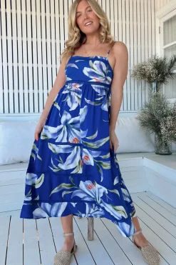 Heidi Midi Dress - Tiered Sun Dress with Crochet Splicing in Asteria Print>Jaase
