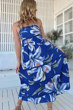 Heidi Midi Dress - Tiered Sun Dress with Crochet Splicing in Asteria Print>Jaase