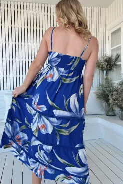 Heidi Midi Dress - Tiered Sun Dress with Crochet Splicing in Asteria Print><noscript><img width=
