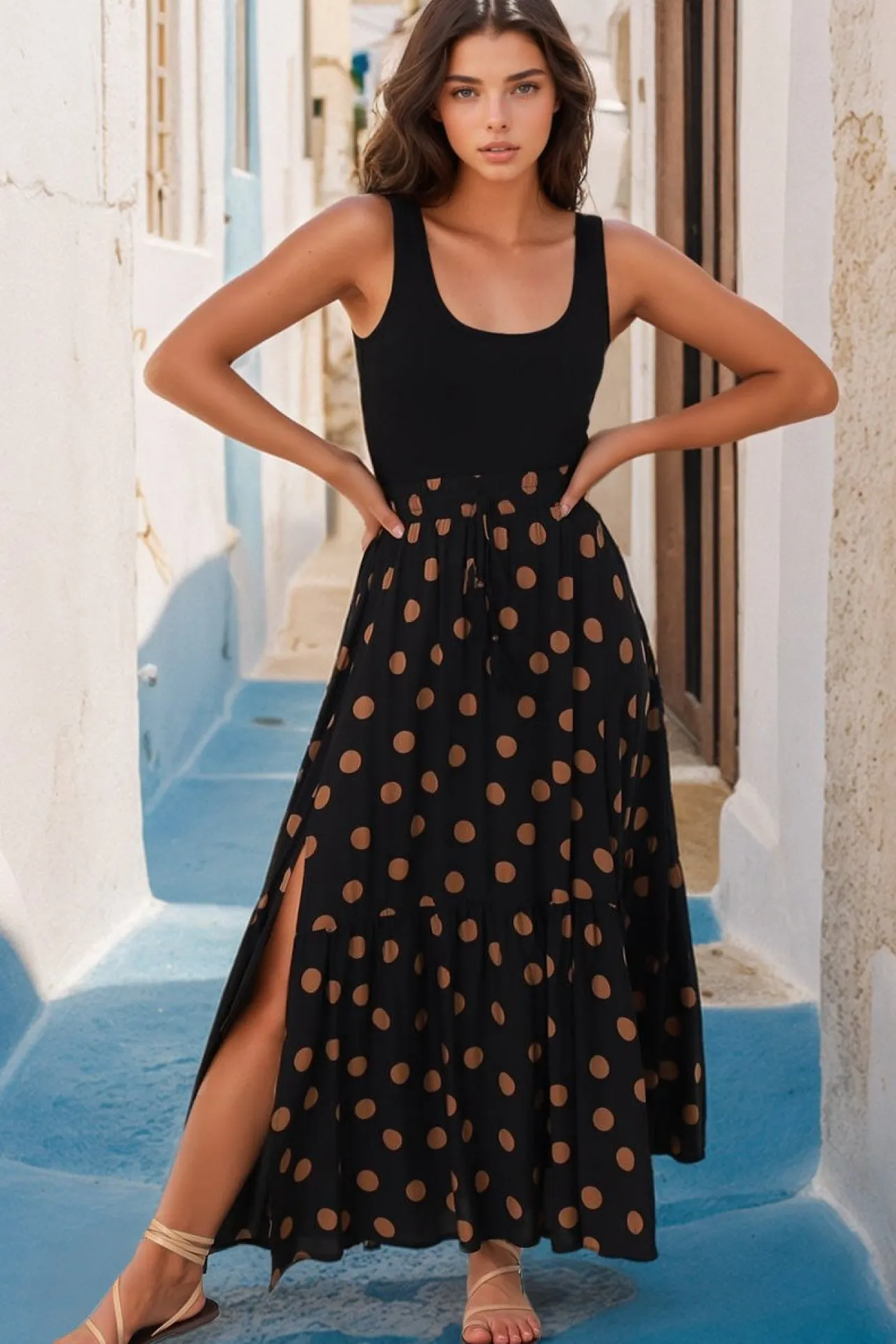 Hellen Maxi Skirt - High Waisted Skirt with Front Splits in Mahony Print>Salty Crush Best