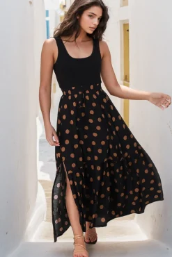Hellen Maxi Skirt - High Waisted Skirt with Front Splits in Mahony Print><noscript><img width=