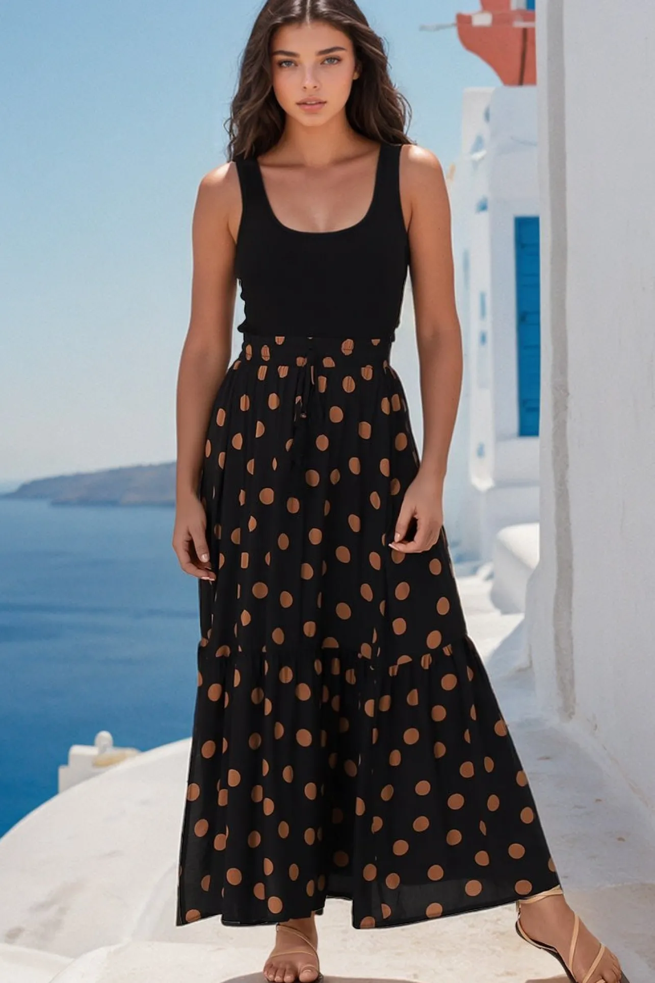 Hellen Maxi Skirt - High Waisted Skirt with Front Splits in Mahony Print>Salty Crush Best