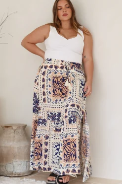 Hellen Maxi Skirt - High Waisted Skirt with Front Splits in Alphy Print>Salty Crush