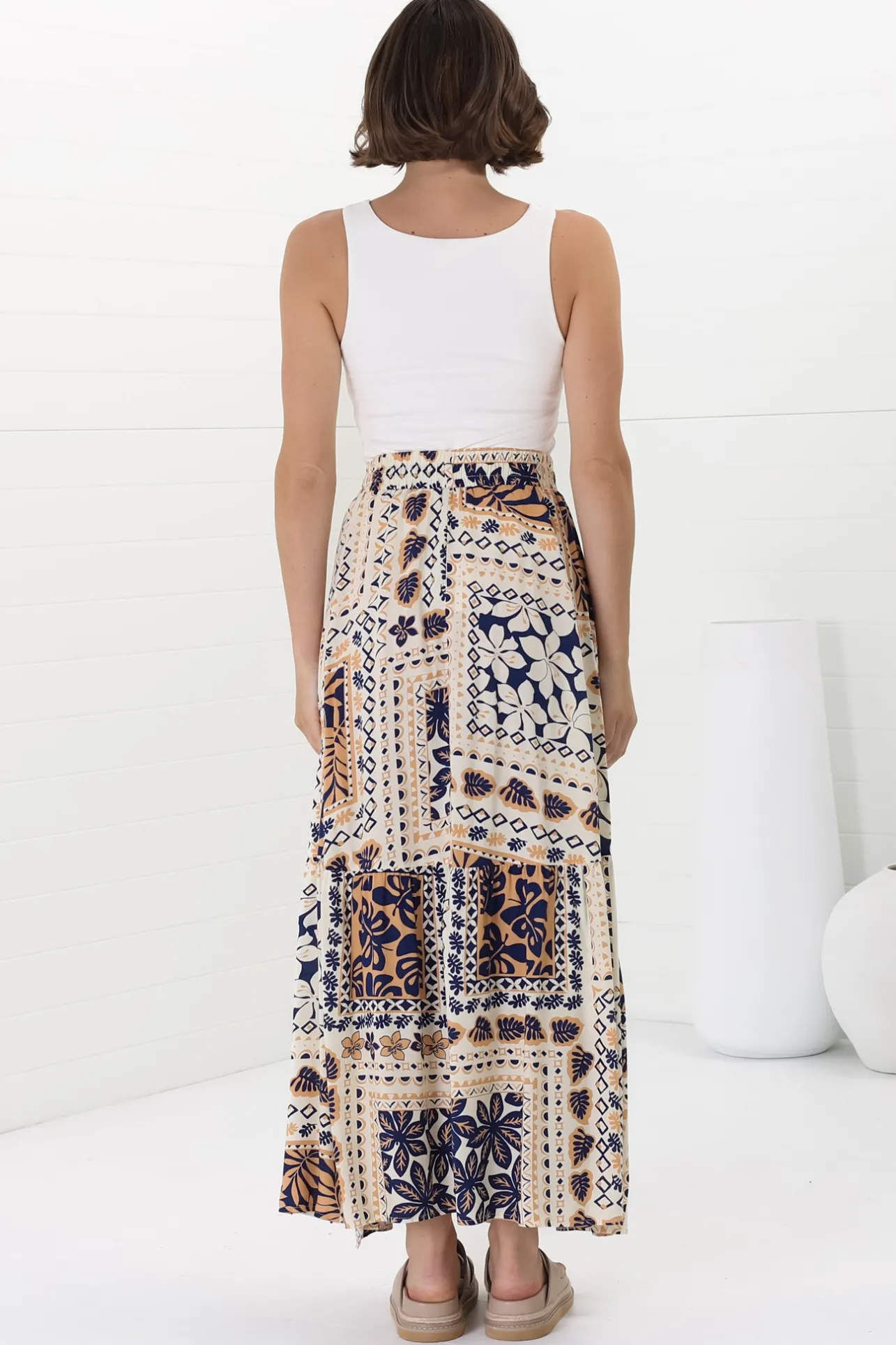 Hellen Maxi Skirt - High Waisted Skirt with Front Splits in Alphy Print>Salty Crush