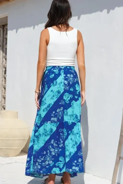 Hellen Maxi Skirt - High Waisted Skirt with Front Splits in Clavelle Print Blue><noscript><img width=