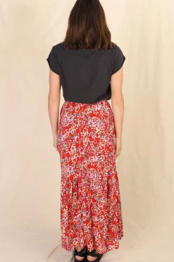 Hellen Maxi Skirt - High Waisted Skirt with Front Splits in Florentina Print Red><noscript><img width=