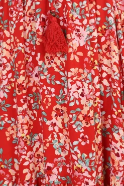 Hellen Maxi Skirt - High Waisted Skirt with Front Splits in Florentina Print Red><noscript><img width=