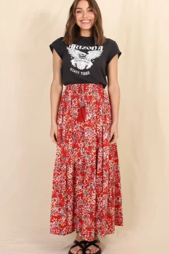 Hellen Maxi Skirt - High Waisted Skirt with Front Splits in Florentina Print Red><noscript><img width=