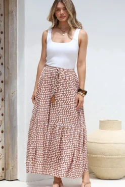 Hellen Maxi Skirt - High Waisted Skirt with Front Splits in Maryanne Print Tan>Salty Crush Online