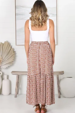 Hellen Maxi Skirt - High Waisted Skirt with Front Splits in Maryanne Print Tan><noscript><img width=