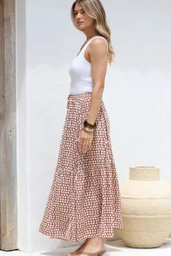 Hellen Maxi Skirt - High Waisted Skirt with Front Splits in Maryanne Print Tan><noscript><img width=