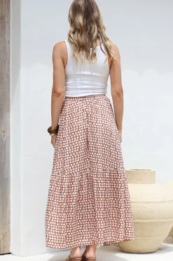 Hellen Maxi Skirt - High Waisted Skirt with Front Splits in Maryanne Print Tan><noscript><img width=