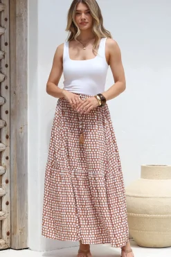 Hellen Maxi Skirt - High Waisted Skirt with Front Splits in Maryanne Print Tan><noscript><img width=