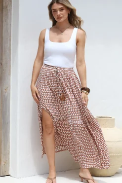 Hellen Maxi Skirt - High Waisted Skirt with Front Splits in Maryanne Print Tan><noscript><img width=