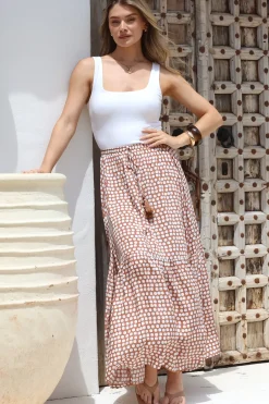 Hellen Maxi Skirt - High Waisted Skirt with Front Splits in Maryanne Print Tan><noscript><img width=