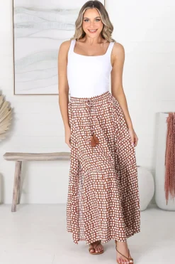 Hellen Maxi Skirt - High Waisted Skirt with Front Splits in Maryanne Print Tan><noscript><img width=
