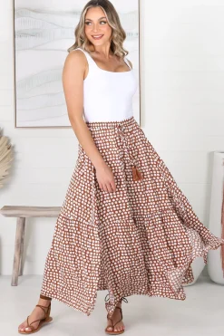 Hellen Maxi Skirt - High Waisted Skirt with Front Splits in Maryanne Print Tan><noscript><img width=
