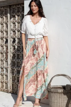 Hellen Maxi Skirt - High Waisted Skirt with Front Splits in Clavelle Print><noscript><img width=