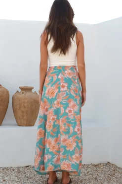 Hellen Maxi Skirt - High Waisted Skirt with Front Splits in Kawani Print Green><noscript><img width=
