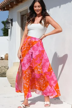 Hellen Maxi Skirt - High Waisted Skirt with Front Splits in Clavelle Print Pink><noscript><img width=