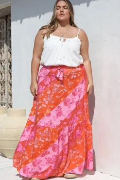 Hellen Maxi Skirt - High Waisted Skirt with Front Splits in Clavelle Print Pink><noscript><img width=