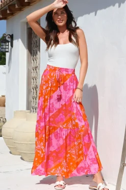 Hellen Maxi Skirt - High Waisted Skirt with Front Splits in Clavelle Print Pink><noscript><img width=