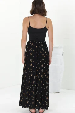 Hellen Maxi Skirt - High Waisted Skirt with Front Splits in Melany Print Black><noscript><img width=