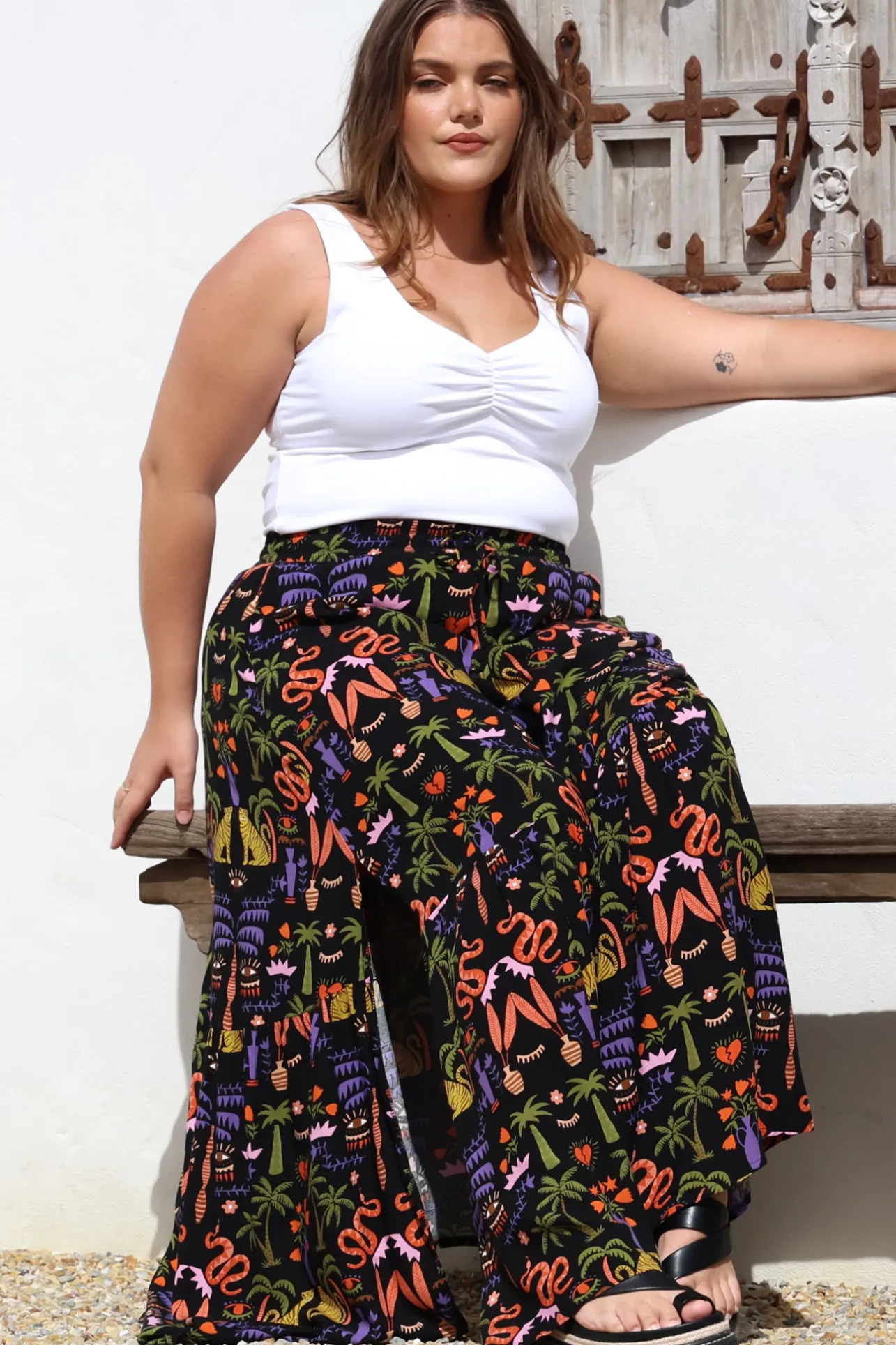 Hellen Maxi Skirt - High Waisted Skirt with Front Splits in Ayla Print Black>Salty Crush Best