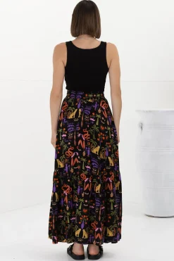 Hellen Maxi Skirt - High Waisted Skirt with Front Splits in Ayla Print Black><noscript><img width=