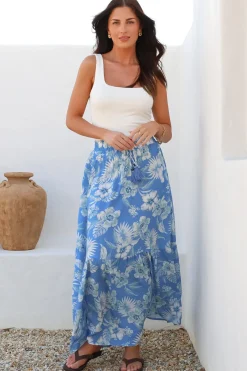 Hellen Maxi Skirt - High Waisted Skirt with Front Splits in Kawani Print Blue><noscript><img width=