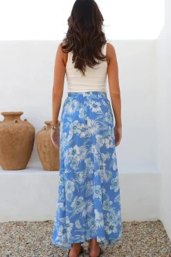 Hellen Maxi Skirt - High Waisted Skirt with Front Splits in Kawani Print Blue><noscript><img width=