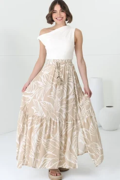 Hellen Maxi Skirt - High Waisted Skirt with Front Splits in Jeani Print Beige><noscript><img width=