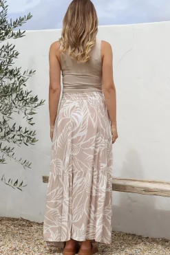 Hellen Maxi Skirt - High Waisted Skirt with Front Splits in Jeani Print Beige><noscript><img width=