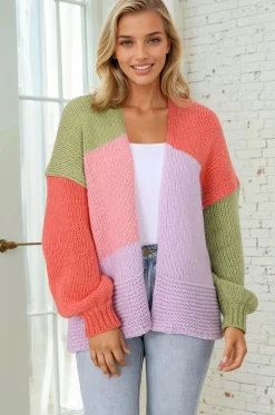Hillary Cardigan - Cropped Color Block Cardigan in Lilac>Salty Crush Online