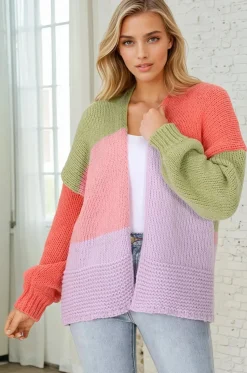 Hillary Cardigan - Cropped Color Block Cardigan in Lilac><noscript><img width=