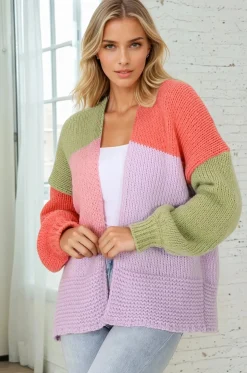 Hillary Cardigan - Cropped Color Block Cardigan in Lilac><noscript><img width=