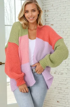 Hillary Cardigan - Cropped Color Block Cardigan in Lilac><noscript><img width=