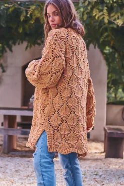 Honour Cardigan - Rainbow Speck Open Knit Cardigan in Mustard><noscript><img width=