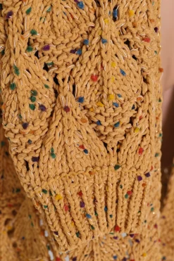 Honour Cardigan - Rainbow Speck Open Knit Cardigan in Mustard><noscript><img width=