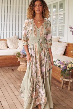 Indiana Maxi Dress - Lace Back Shirred Waist A Line Dress with Handkerchief Hemline in Adore You Print>Jaase Outlet