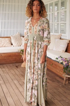 Indiana Maxi Dress - Lace Back Shirred Waist A Line Dress with Handkerchief Hemline in Adore You Print><noscript><img width=