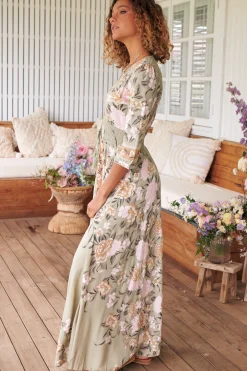 Indiana Maxi Dress - Lace Back Shirred Waist A Line Dress with Handkerchief Hemline in Adore You Print><noscript><img width=