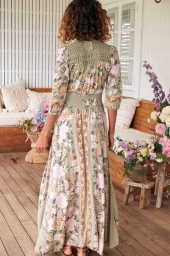 Indiana Maxi Dress - Lace Back Shirred Waist A Line Dress with Handkerchief Hemline in Adore You Print><noscript><img width=