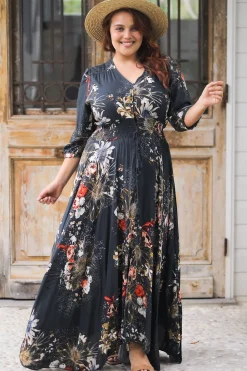 Indiana Maxi Dress - Lace Back Shirred Waist A Line Dress with Handkerchief Hemline in Indigo Print>Jaase Discount