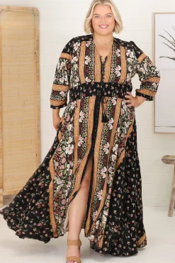 Indiana Maxi Dress - Lace Back Shirred Waist A Line Dress with Handkerchief Hemline in Eternity Print>Jaase Best